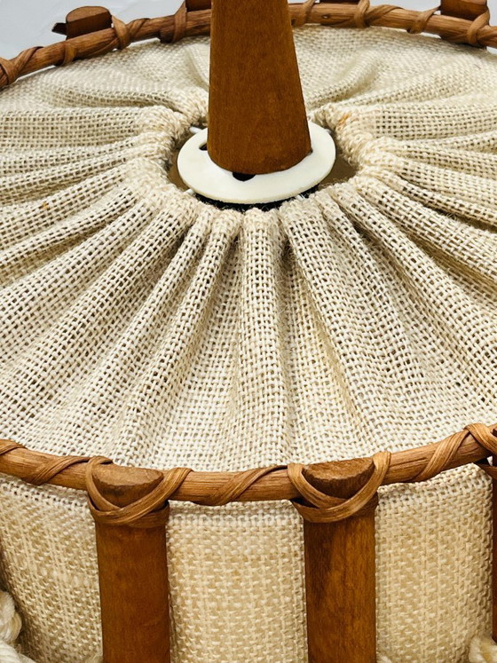 Image 1 of Scandinavian pendant light made of wood and jute canvas