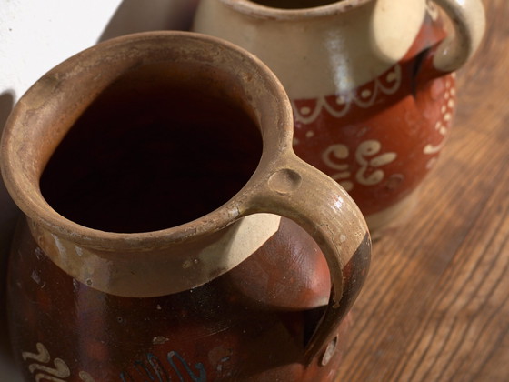 Pair of Antique Glazed Ceramic Jugs, Central Europe, circa 1920, Crockery, Blue (photo 9 of 13)