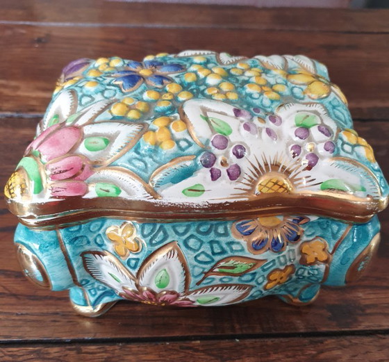 Image 1 of Colorful ceramic box with lid - Belgium 1930-1950