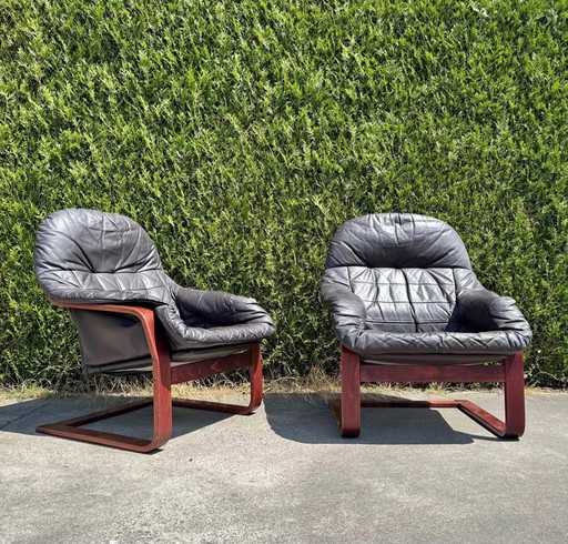 2 salons en cuir vintage