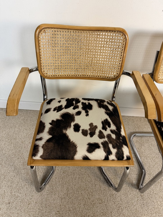 Image 1 of Suite de 4 fauteuils cannés chrome et bois années 70