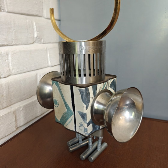 Handmade Steampunk Robot Knight Sculpture, Found Object Assemblage Art, Vintage Mixed Metal (photo 4 of 7)