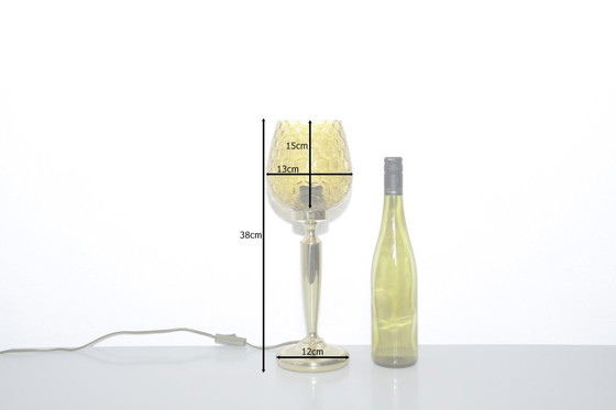Image 1 of Tafellamp messing glazen kap kelkvorm bruin jaren 80 J Vintage