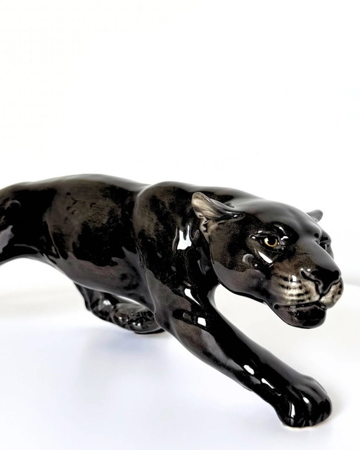 Vintage porseleinen zwarte panter Goebel 1970