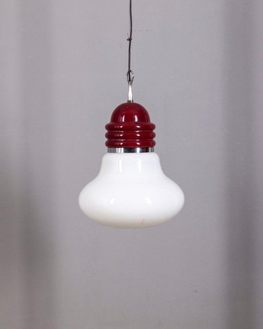 Vintage glazen en metalen Arianna hanglamp van Piero Brombin voor Artemide