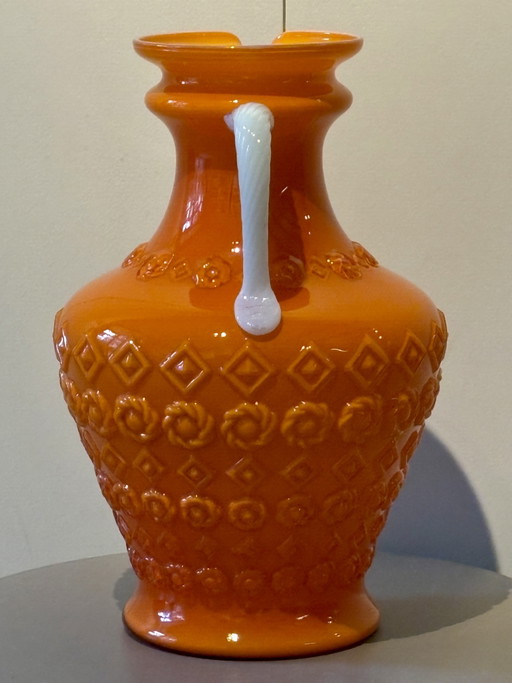 Stelvia Vintage 1960s Orange Opaline Glass Vase (Opalina Fiorentina) Empoli Italy – vazen (photo 2 of 9)