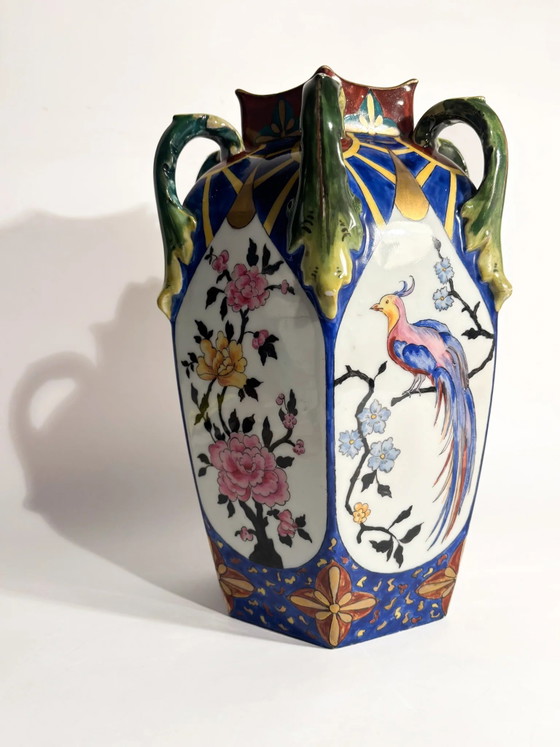 Czechoslovakian Ceramic Vase with Handles and Floral Motifs 1960s – Porcelain (photo 8 of 17)