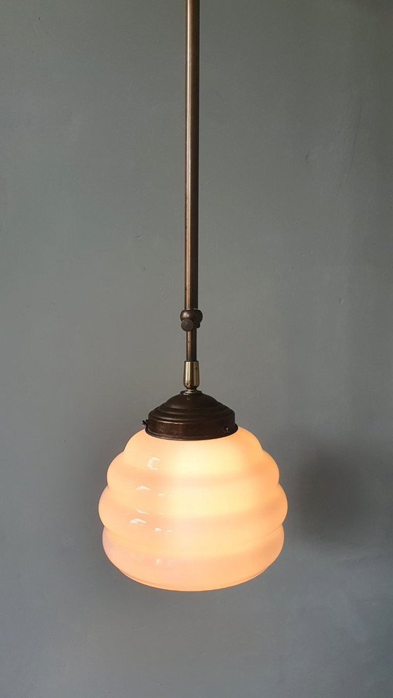 Image 1 of Vintage Art Deco Rose Pendant Lamp - Hanging Lamp - Bubble Shape