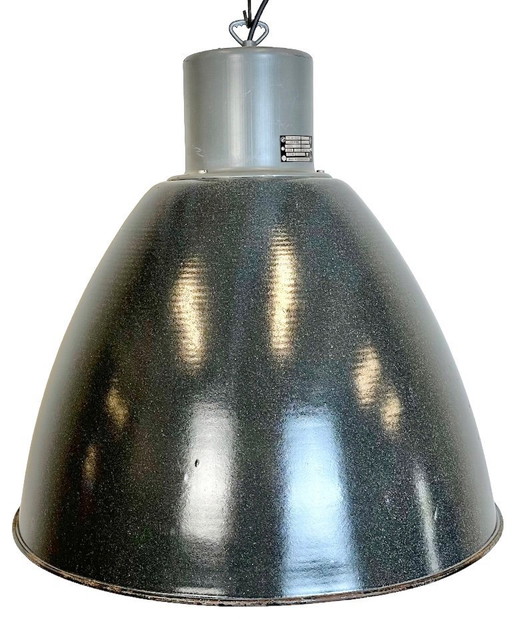 Large Dark Grey Enamel Industrial Factory Lamp from Elektrosvit, 1960s