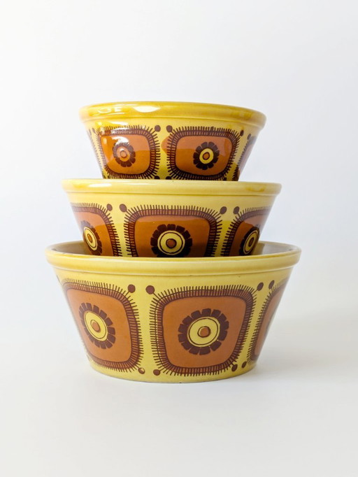 Lot de 3 bols gigognes vintage Schramberg | Décor floral | Poterie ouest-allemande des années 1970