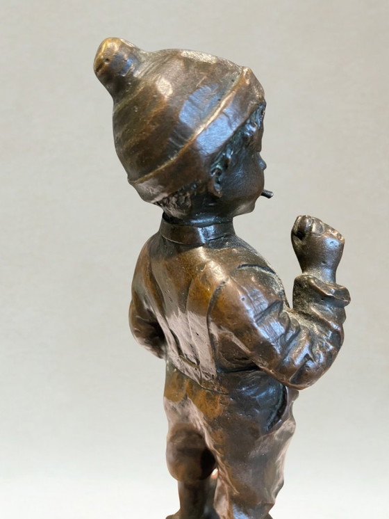 Image 1 of Bronzo antico firmato Schmidt-Felling – Giovane ragazzo – Scultura Belle Époque