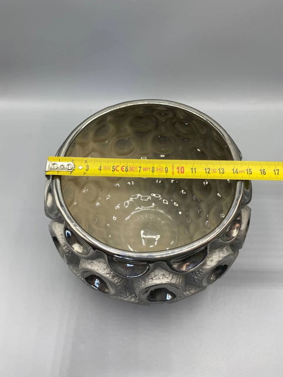 Silver Ceramic Cachepot with Raised Concave Dot Pattern, Contemporary Design – Decorative Objects, Hedendaags (photo 4 of 5)