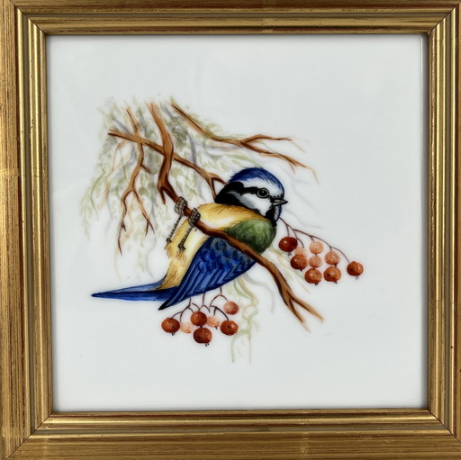Augarten Vienna Handpainted Porcelain Plaque “Blue Tit” – Hubert Weidinger – 15 x 15 cm
