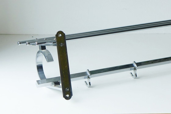 Image 1 of ART DECO Wardrobe Vintage Wall Coat Rack 1930s 1940s Chrome Silver Bauhaus Streamline