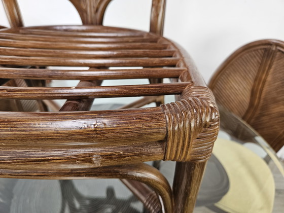Image 1 of Set with Table and Four Chairs in Wicker and Bamboo by Vivai Del Sud, 1970