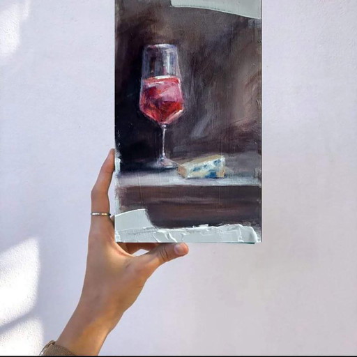 Original Acrylic Painting Contemporary Art Still Life Wine Armand Rose – schilderijen tekeningen, Mdf (photo 2 of 6)