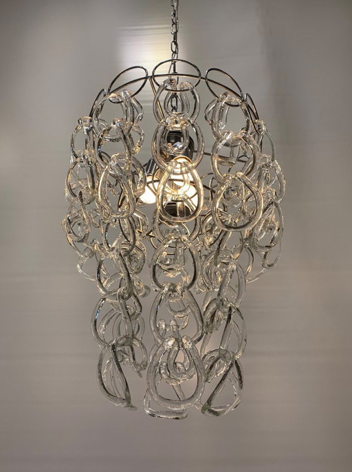 Restored Murano glass chandelier from the 1970s attributed to the Vistosi company