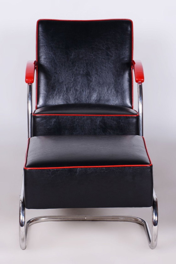Restaurierter Bauhaus-Sessel mit Fußhocker, von Mücke-Melder, Stahl, Tschechien, 1930er Jahre – Metal (photo 3 of 7)