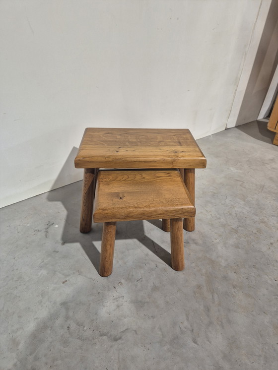 Image 1 of Setje brutalist japandi stijl bijzettafeltjes vintage.