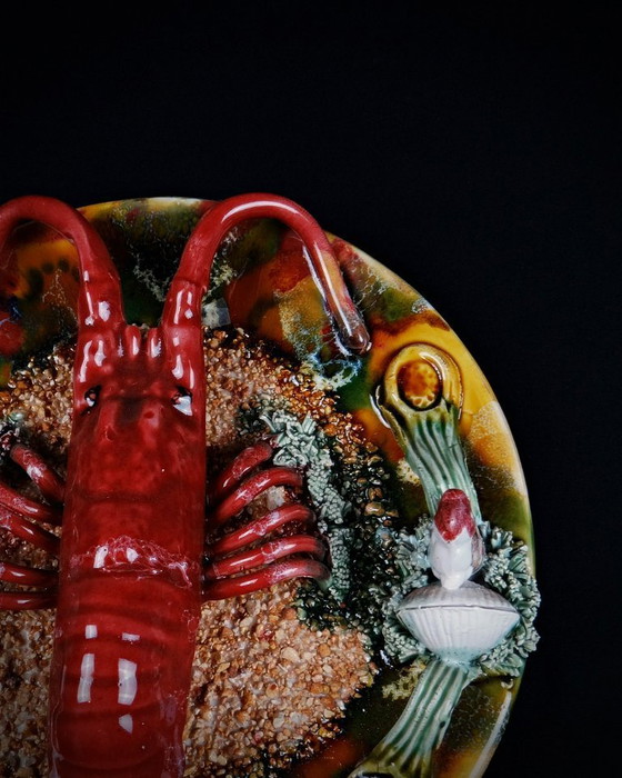 Image 1 of Lobster plate in barbotine Caldas da Rainha Majolique Palissy earthenware