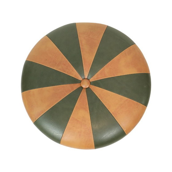 Image 1 of Vintage Pouf Green Brown Skai