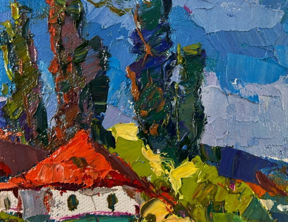 Image 1 of Original Oil Painting Summer Village Landscape Childhood in the aromas of grass