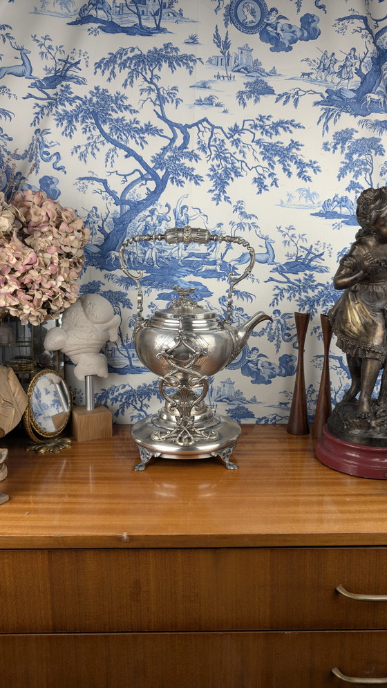 Image 1 of Samovar en Métal Argenté à Décor Incisé Baroque par l'Orfèvre Armand Frénais fin XIXème