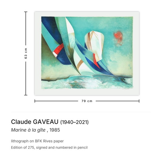 Claude Gaveau Litografía firmada Marine À La Gîte 1985 – Litografías y grabados, Paper (photo 3 of 5)