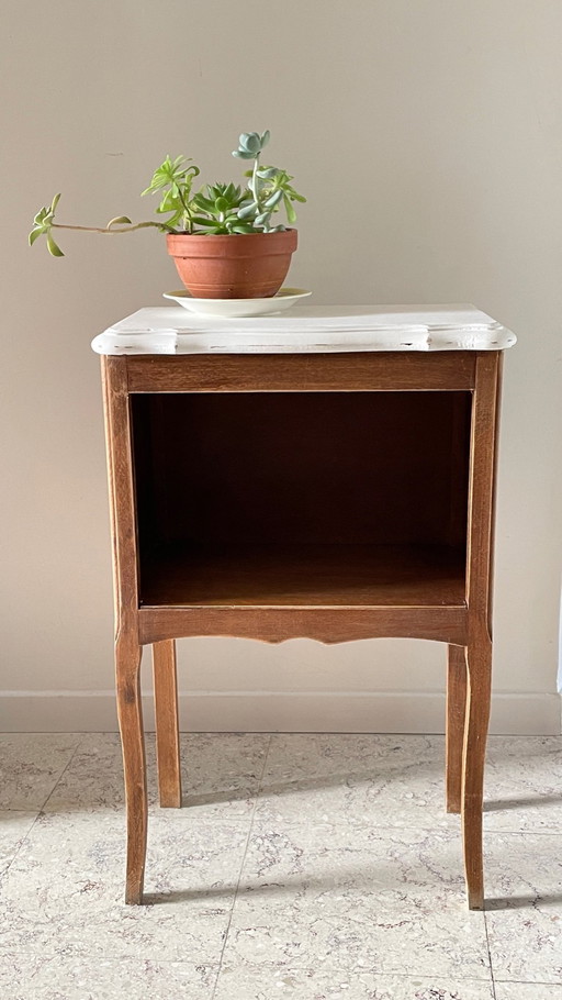 Table de Chevet Bois Plateau Blanc Vintage