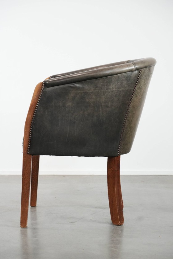 Image 1 of Sedia a vasca/sedia laterale in pelle di mucca e legno con una bellissima combinazione di colori