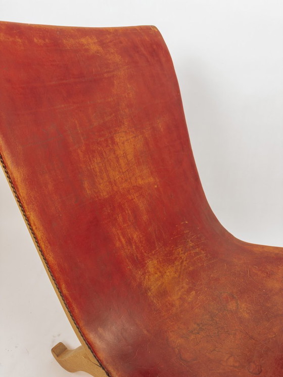 Image 1 of Red leather slipper chair by Pierre Lottier for Valenti