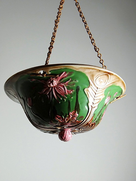 Image 1 of Antica fioriera sospesa in mabotina Art Nouveau del XIX-XX secolo