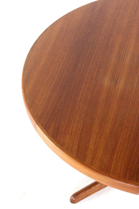 Round 2x extendable teak Dining table vintage Danish restored, Wood, Brown, Mid Century Modern (photo 8 of 15)