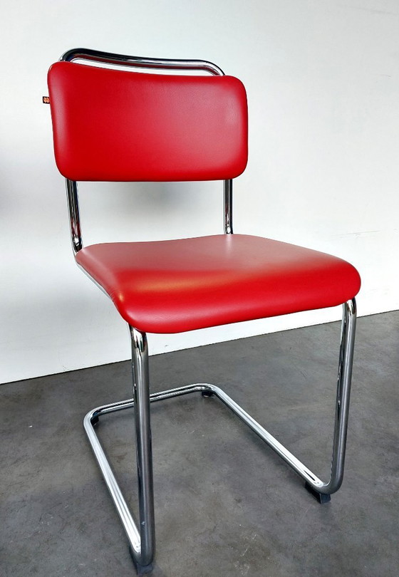 Image 1 of 4 sillas Gispen 101 | cromo pulido | cuero rojo | como nuevas