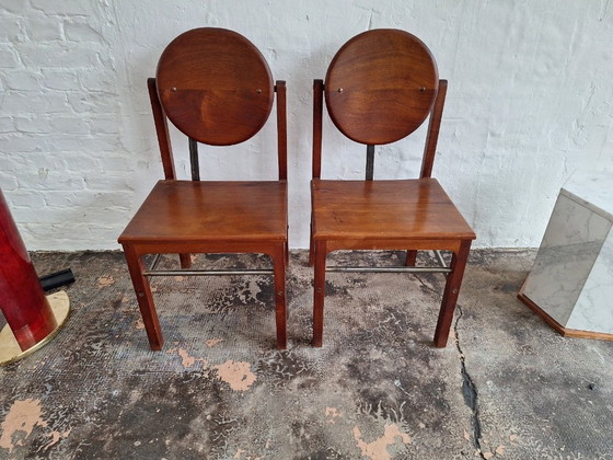 Image 1 of Set di 6 sedie da pranzo brutaliste in teak e acciaio di metà secolo, anni '60