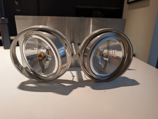 Lampada da soffitto Maretti a doppio spot in acciaio inox