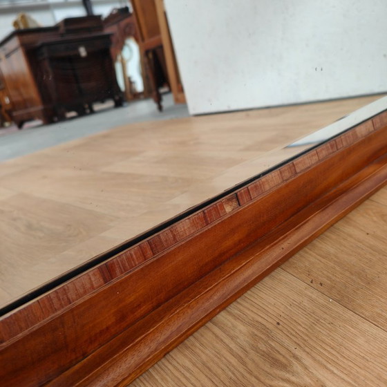 Image 1 of Antique mahogany facet-cut mirror, country-style mantel mirror with brass details.