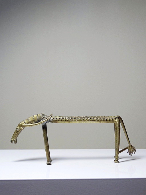 Figurine Vache En Laiton Artisanat Indien Vintage Dhokra À La Cire Perdue