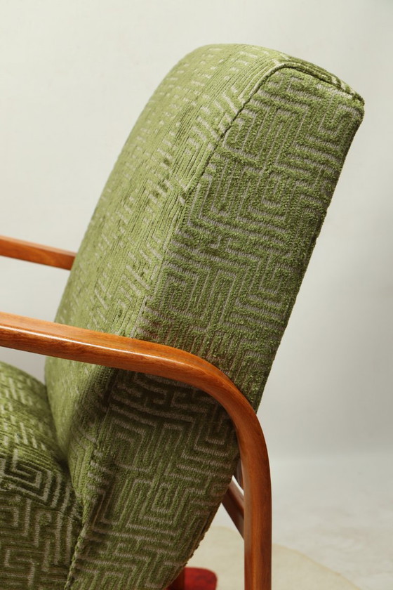 Image 1 of Art deco Sessel Geometrischer Stoff Moos grün 1950
