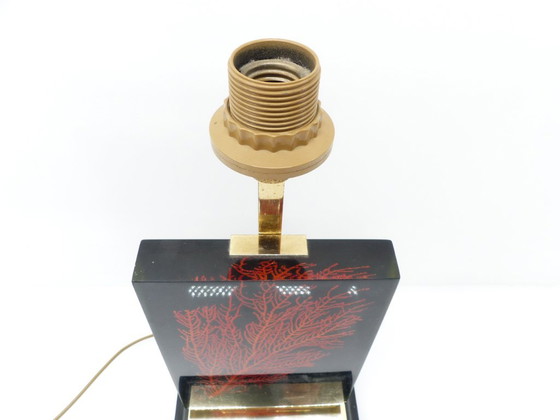 Maison Le Dauphin – “Caraïbes” lamp met rode gorgonen-inclusie – Frankrijk, jaren 1970–80 – Tafellampen, Brass (photo 4 of 8)