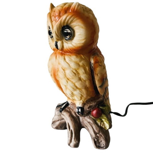 Veilleuse hibou vintage Ardalt Verithin peinte à la main, lampe hibou, années 1960