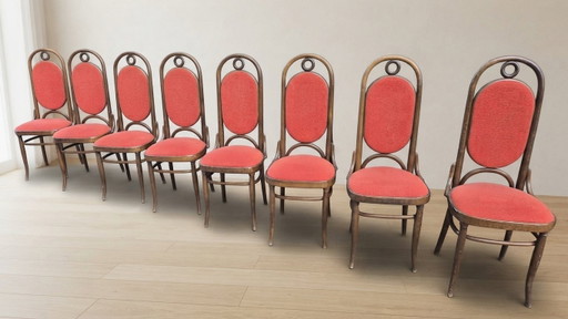 Set di 8 sedie da pranzo vintage in legno curvato con schienale alto, Thonet, anni '70, 45 × 40 × 115 cm (photo 2 of 7)