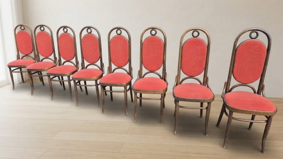 Ensemble de 8 chaises de salle à manger vintage en bois courbé à haut dossier, Thonet, années 1970, 45 × 40 × (photo 2 of 7)