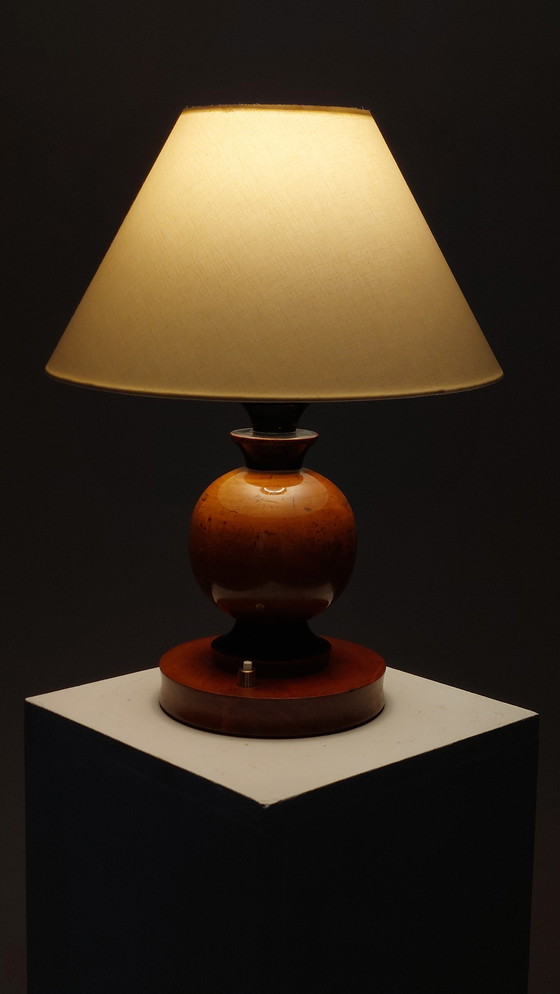 Image 1 of Lámpara de mesa Art Déco de madera torneada, lámpara de mesa, decoración esférica.