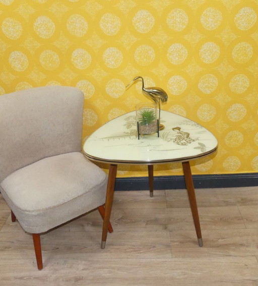 Cocktail table cream-colored glass top gold Asia 50s coffee table kidney-shaped table