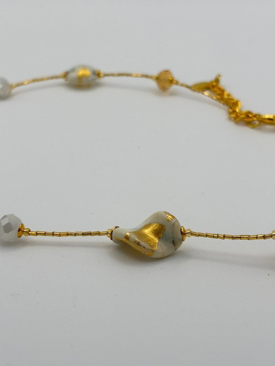Image 1 of White Murano Glass Necklace with 24kt Gold Leaf – Venetian Artisan Jewelry