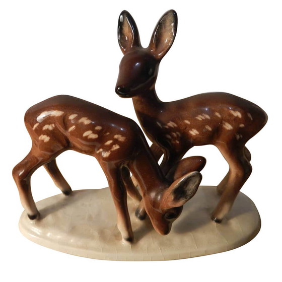 Image 1 of Small ceramic sculpture with deers, Germany, 60s