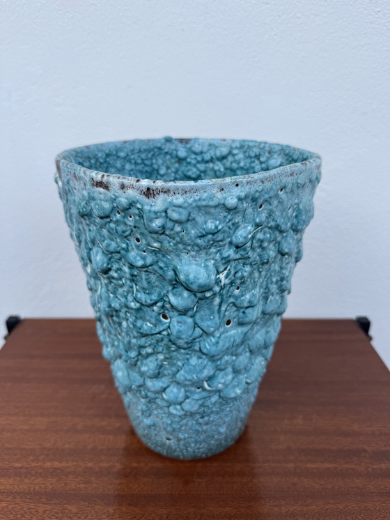Image 1 of Vase céramique écume bleu années 60