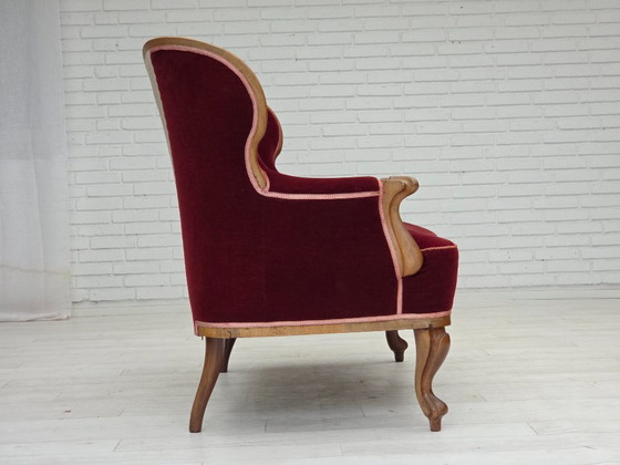 Image 1 of 1920-30s, Danish 2-seater sofa, furniture velour, ash wood, reupholstered.