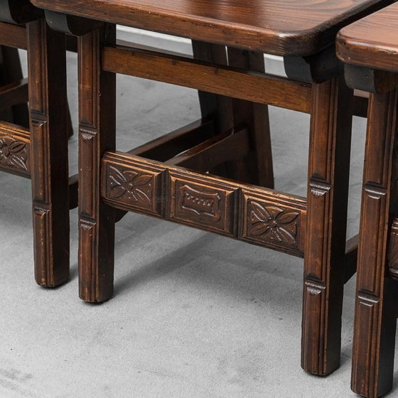 Image 1 of  SET DI 6 SEDIE DA PRANZO IN LEGNO E PELLE MARRONE FINE XIX SECOLO